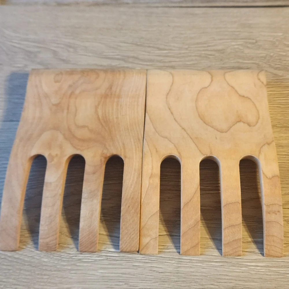Salad Pasta Server Wooden Hands Set Of 2 Wood Tongs Servers